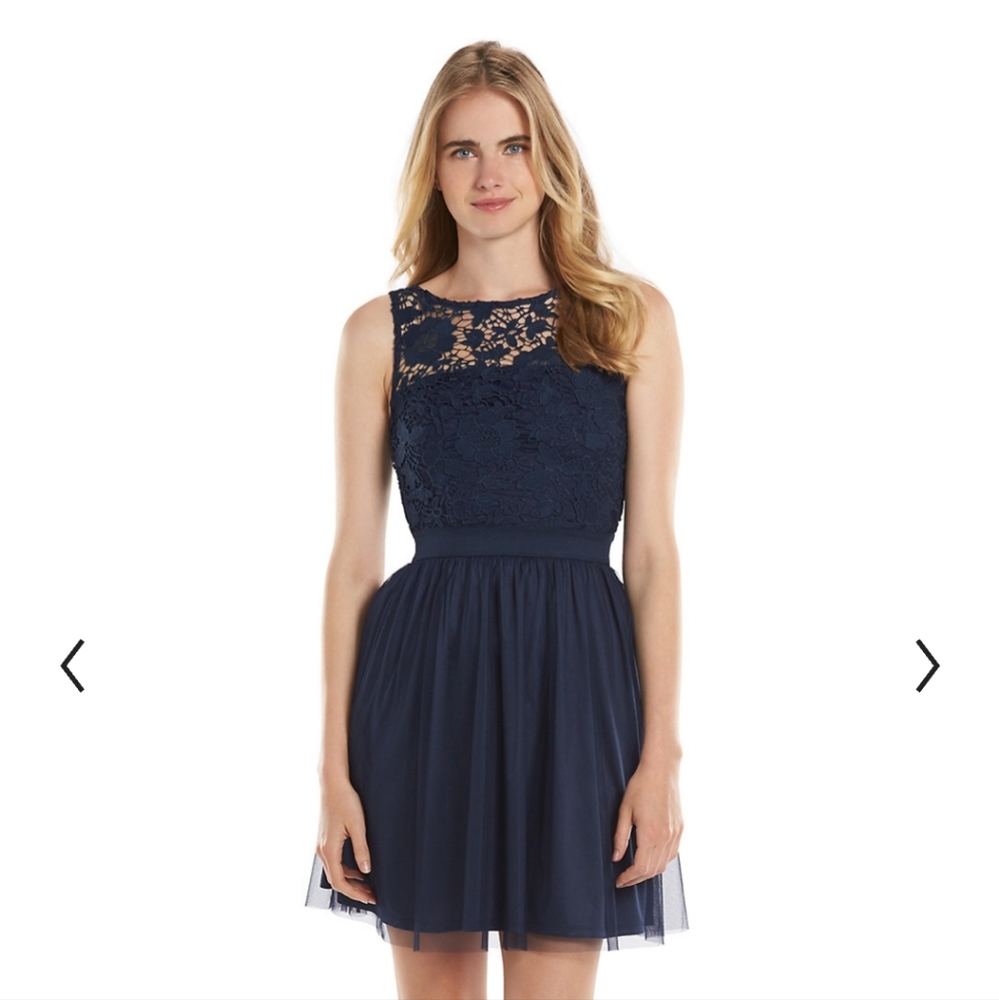 LC Lauren Conrad Lace Fit & Flare Dress - Midnight Blue | L